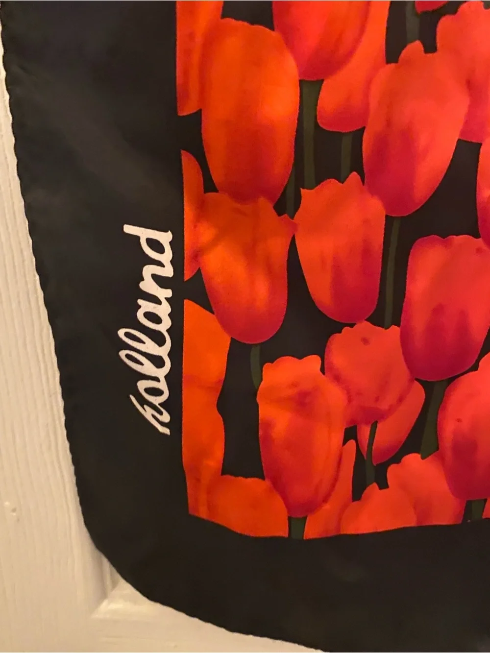 Robin Ruth Vintage Holland Floral Scarf Vibrant Red Tulip Print Black Border
